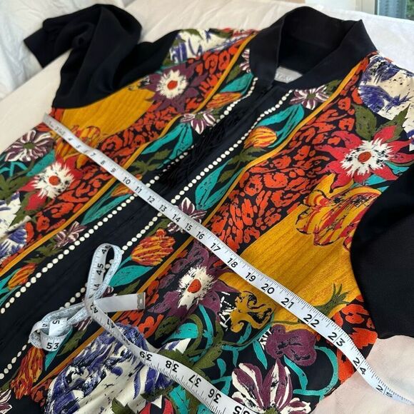 Vintage 80s A.C. Sport Boho Floral Mixed Media Bomber Jacket Womens 16W Artsy - Picture 9 of 13